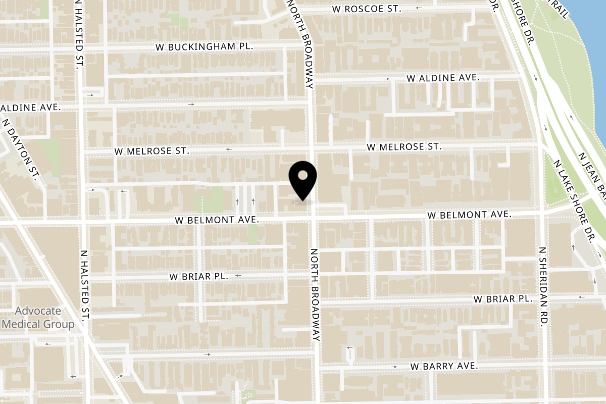 Map showing the location of Brazilian Bowl on 3204 N Broadway in Chicago
